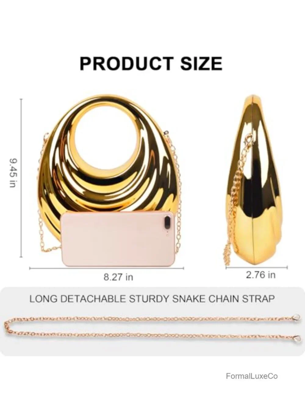 Gold Metallic Acrylic Evening Clutch with Detachable Chain